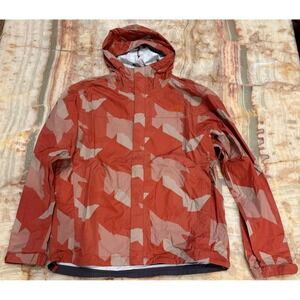 The North Face Mens Dryvent Hooded Rain Jacket Orange Camo Waterproof Medium